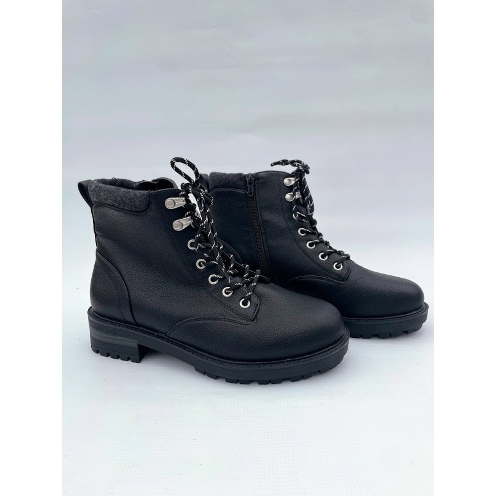 Kelly & Katie Tarwin Black Faux Leather Combat Boots 8.5W KK-TARWIN-WW Lug Sole